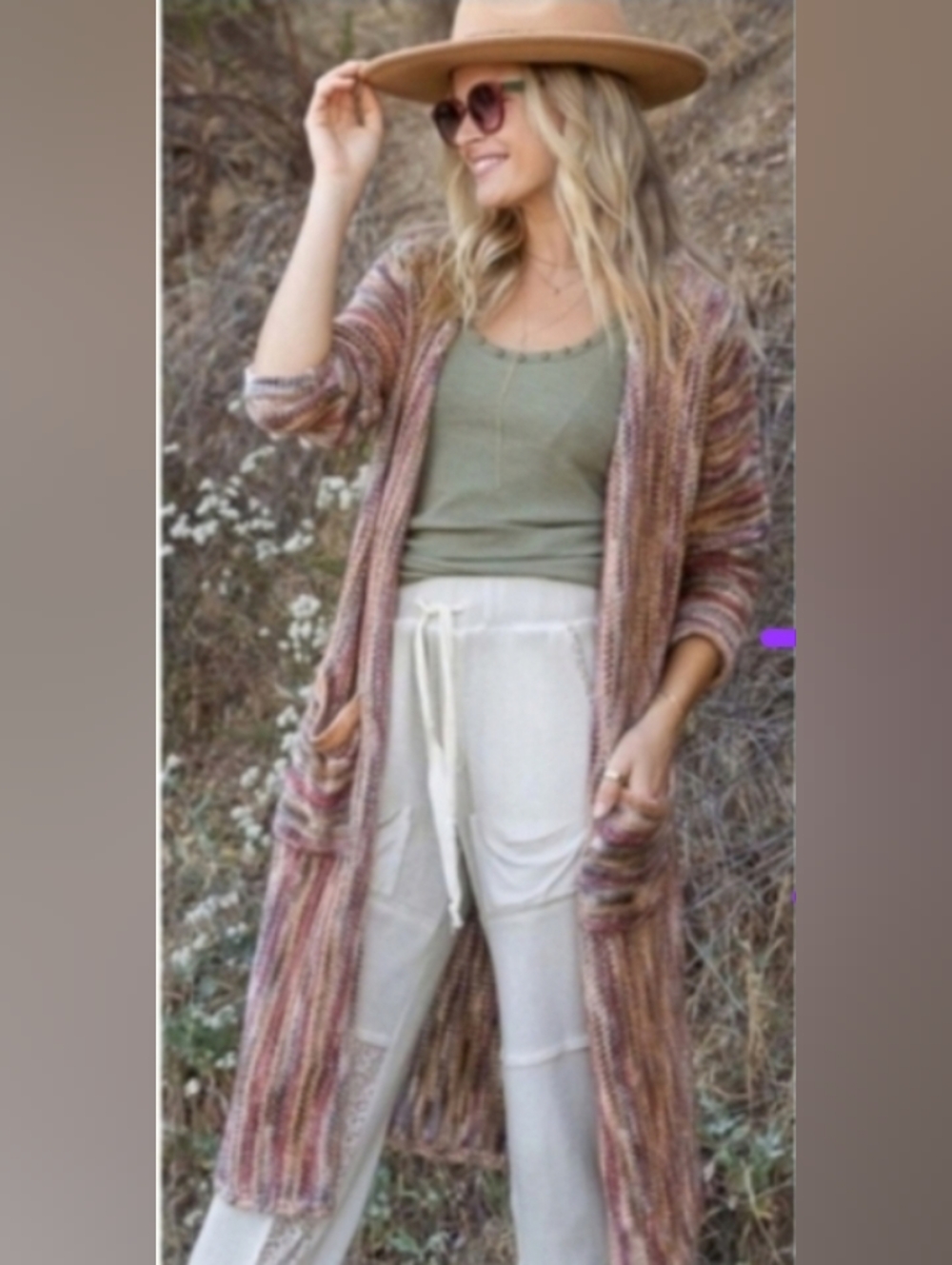 POL Long Open Cardigan Sweater Rainbow Maxi Duster w Pockets